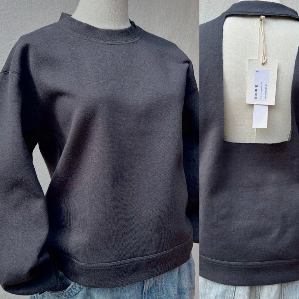 NWT BOURIE Gray Long Sleeve Thick Crewneck Sweatshirt w/ Cut Out Back Sizes M/S